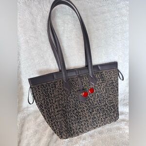 Woven Pattern Tote Bag in Dark Brown